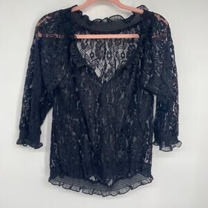 Lace Top Women’s Small Black Sheer Smocked Romantic Vampire Whimsigoth Feminine